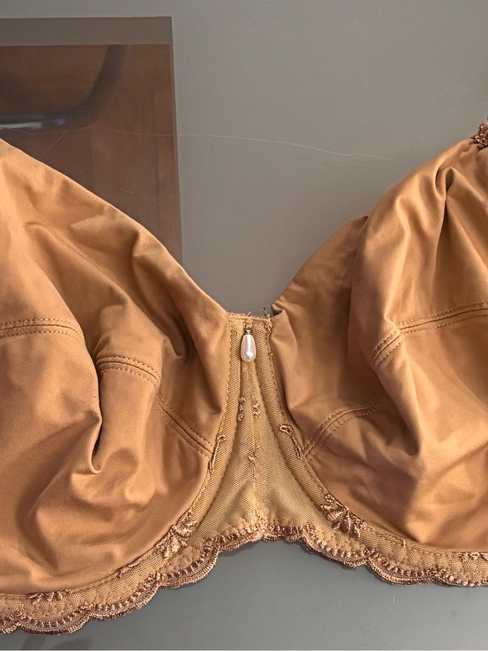 Beautiful Beige Antinea Bra 36F Underwire, Pearl, Lace Overlay, Made In Italy